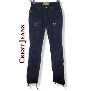 Womens Crest Black Velvet Steampunk Steel Ring Stretch Jeans Pants Draw Cuff 1/2